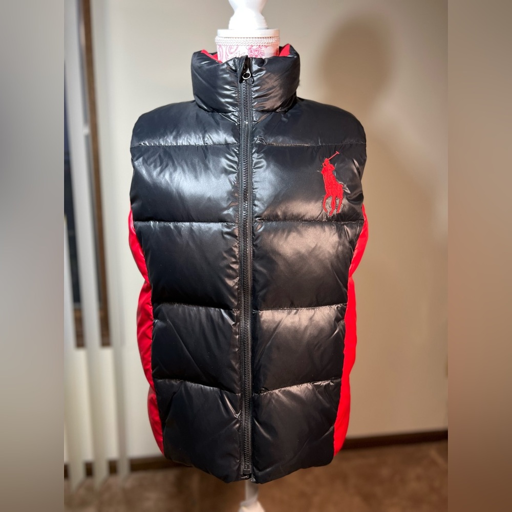 Polo Ralph Lauren Big Horse Red Black Puffer Vest size L (14 - 16)